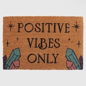 Positive Vibes Only Tan Doormat with Crystal Accents